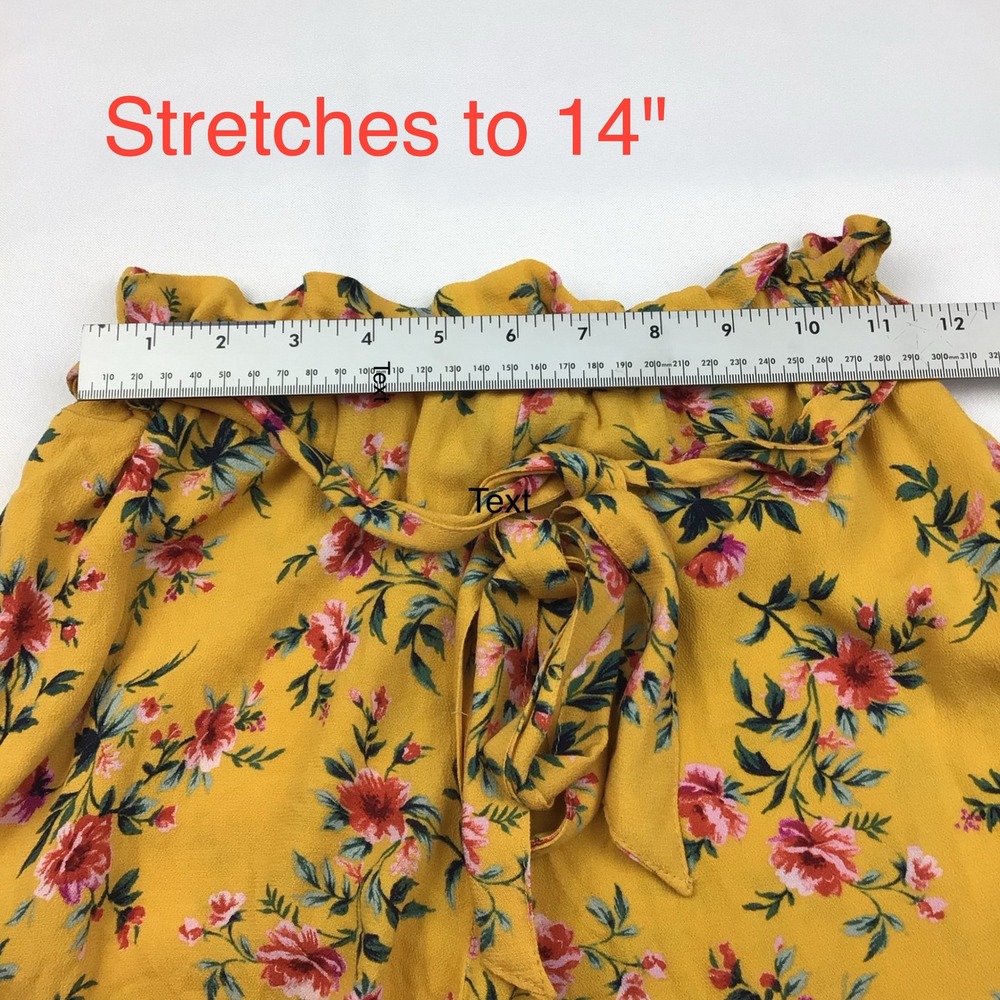 American Eagle Floral‎ Shorts High Waist Paper Bag Waist Yellow XXS - Picture 10 of 10